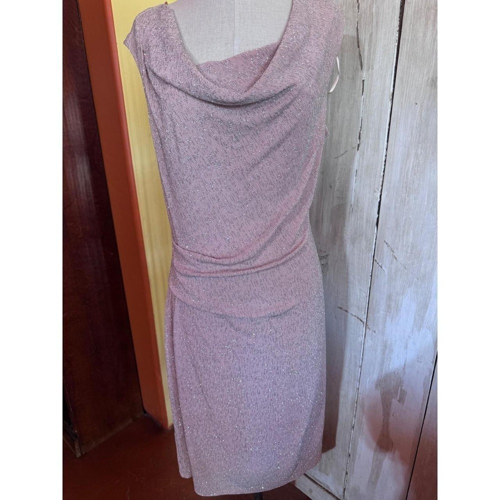JH Evenings Rose Gold Metallic Cowl Neck Sheath Cocktail Dress Plus Size 18